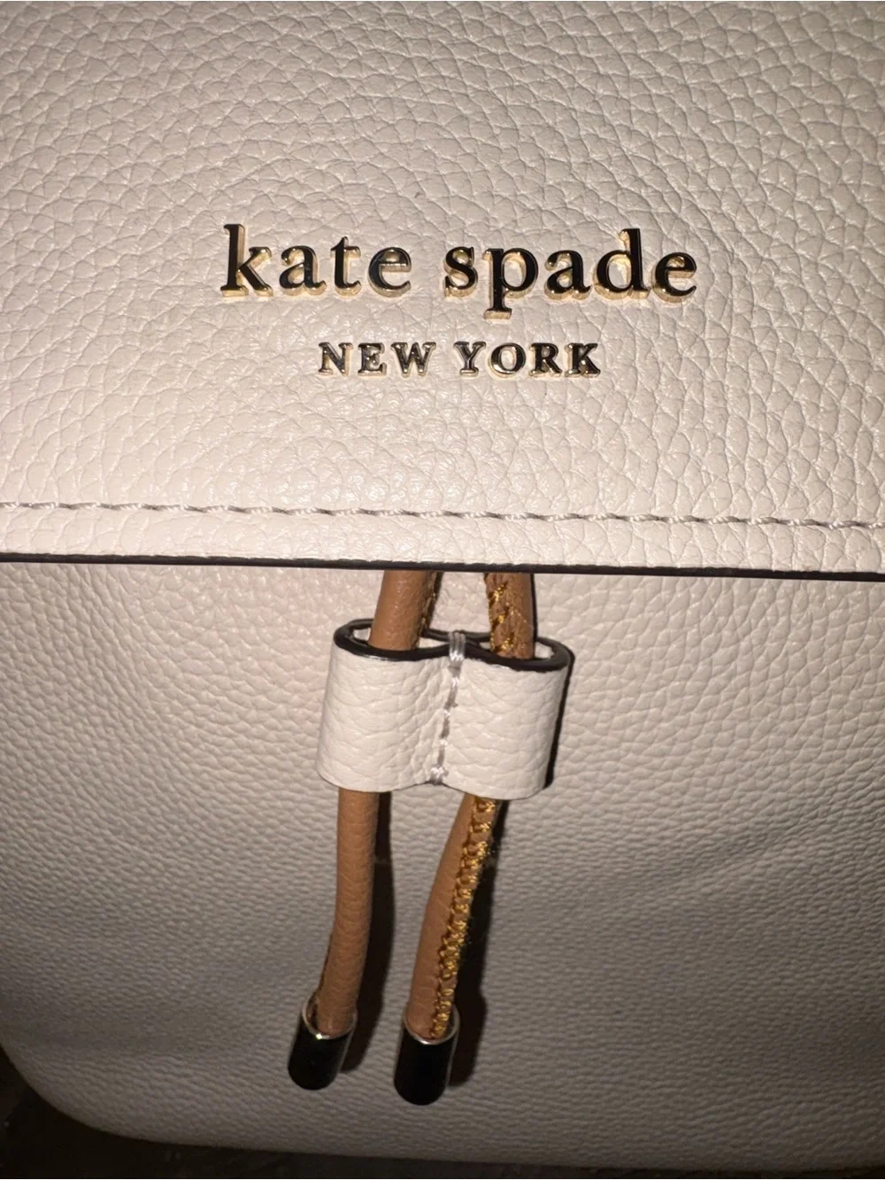 kate spade Cream Pebbled Leather Drawstring Backpack - NWOT - Picture 3 of 14